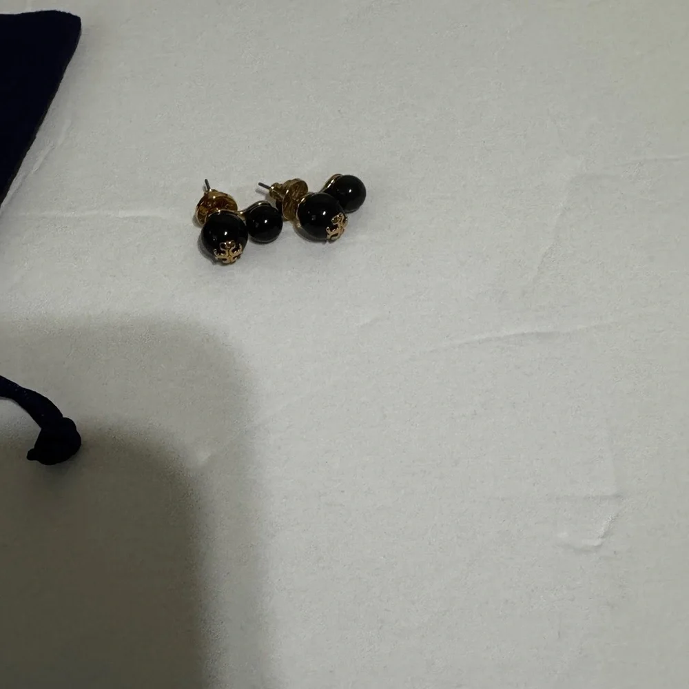 Tory Burch I Women’s I Earrings- Double-StudsI I Black-Gold Tone I Tory Burch